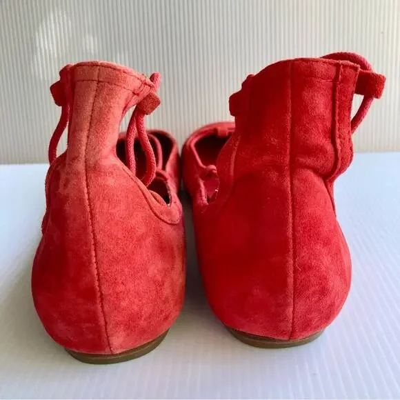 JOIE Jenessa Ballet Flats Cherry Red Suede Women Size 7.5/38 Lace Up Leather - Picture 5 of 13